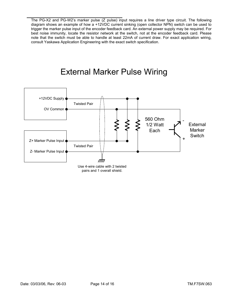 External marker pulse wiring | Yaskawa F7 Drive Technical Manual Orientation User Manual | Page 14 / 16