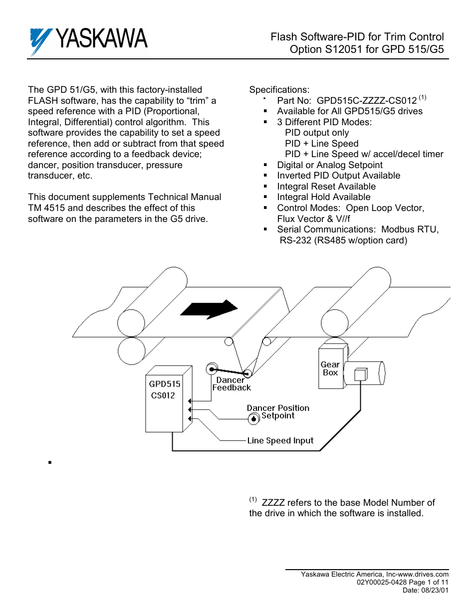 Yaskawa S12051 for GPD 515/G5 User Manual | 11 pages