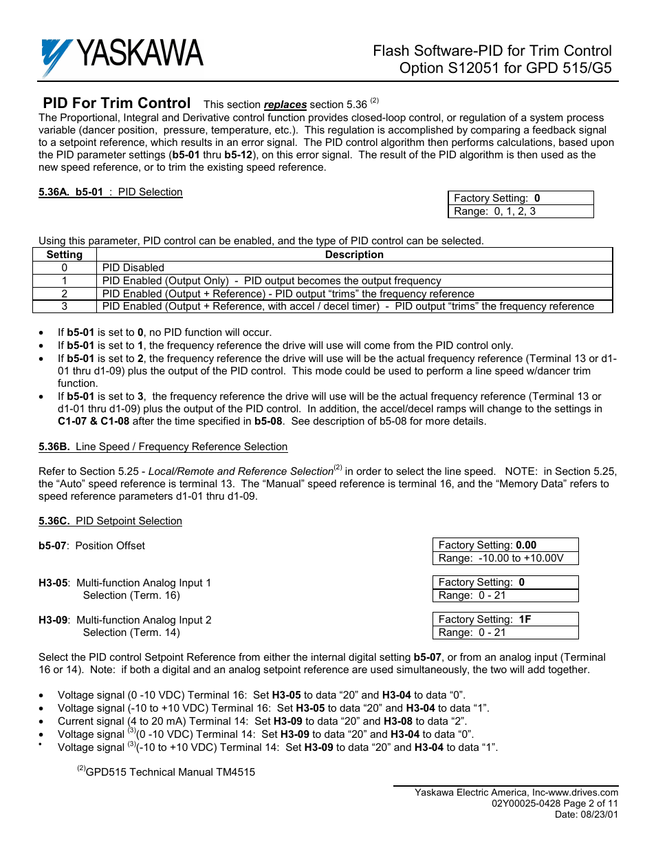 Pid for trim control | Yaskawa S12051 for GPD 515/G5 User Manual | Page 2 / 11