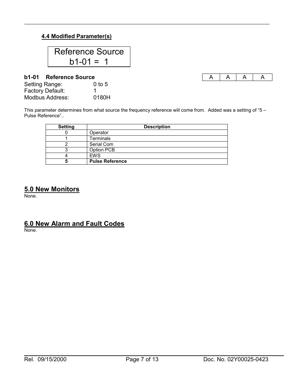 Reference source b1-01 = 1 | Yaskawa 2Y25-0423.pdf User Manual | Page 7 / 13