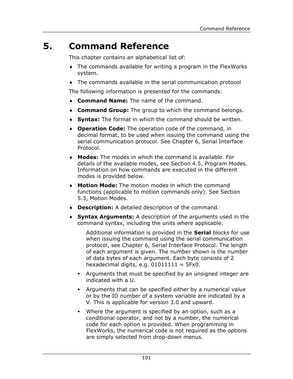 Command, Reference, Chapter 5, command reference | 5, command reference, Command reference | Yaskawa FSP Amplifier FlexWorks User Manual | Page 101 / 258