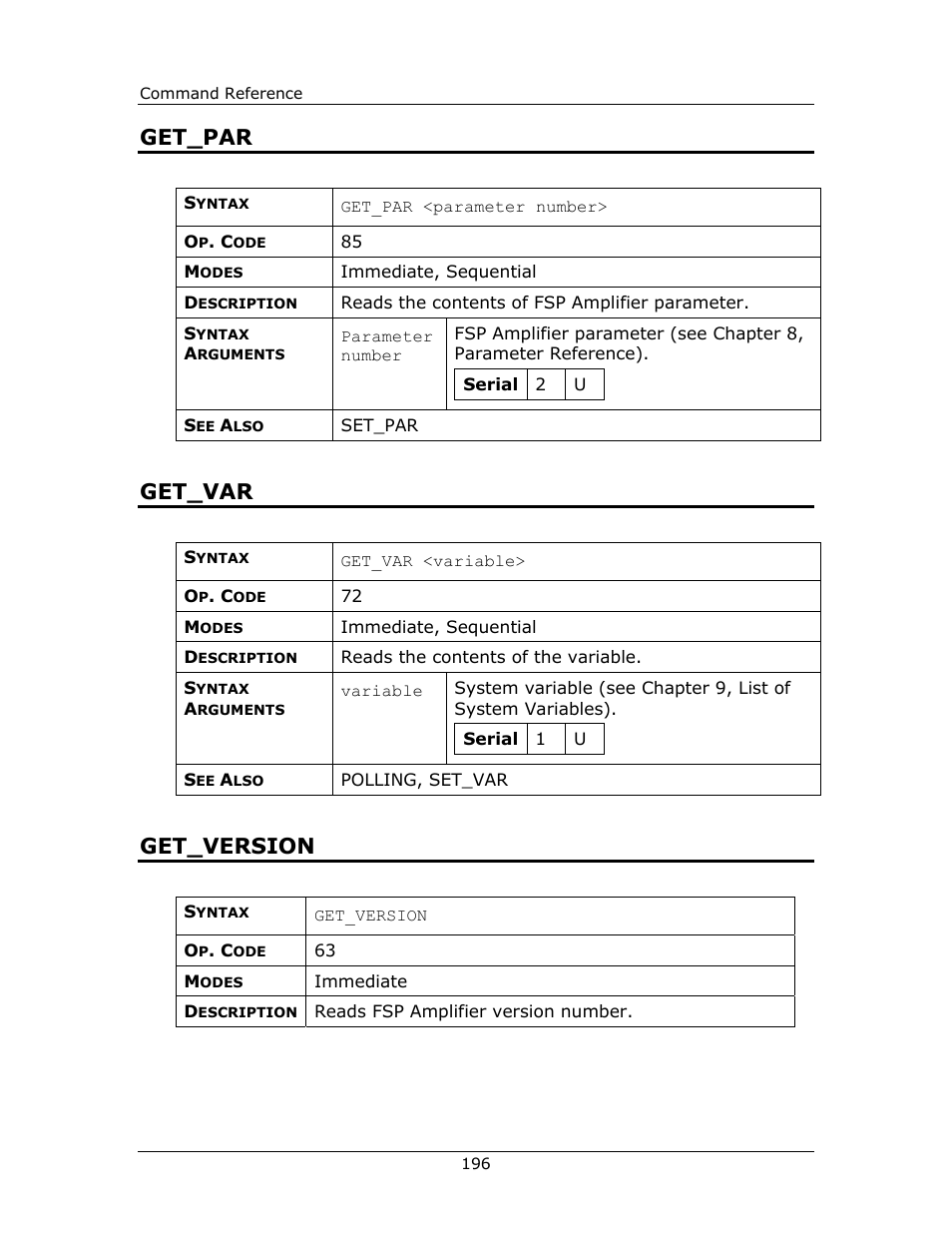 Get_par get_var get_version, Get_par, Get_var | Get_version | Yaskawa FSP Amplifier FlexWorks User Manual | Page 196 / 258