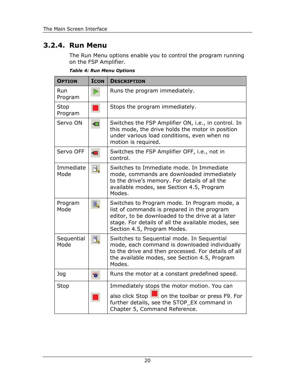 Run menu, Menu | Yaskawa FSP Amplifier FlexWorks User Manual | Page 20 / 258