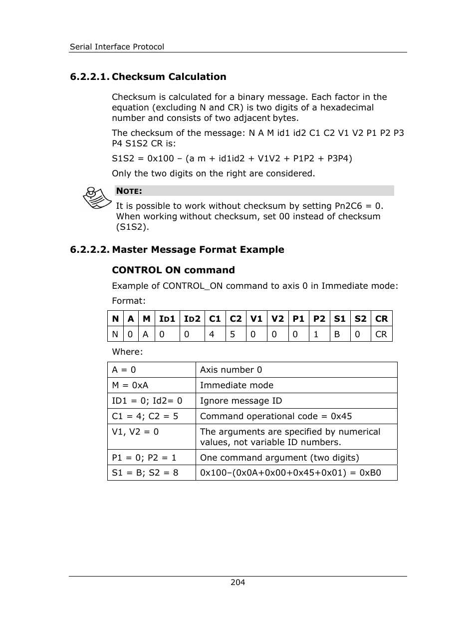 Control on command, Checksum, Calculation | Master message format example | Yaskawa FSP Amplifier FlexWorks User Manual | Page 204 / 258