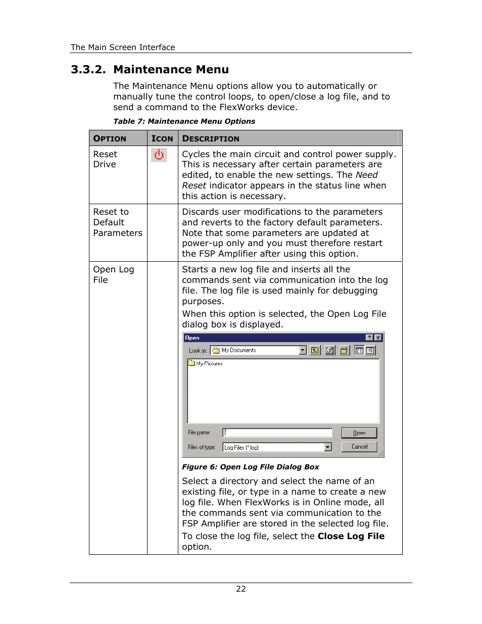 Maintenance menu, Maintenance, Menu | Yaskawa FSP Amplifier FlexWorks User Manual | Page 22 / 258