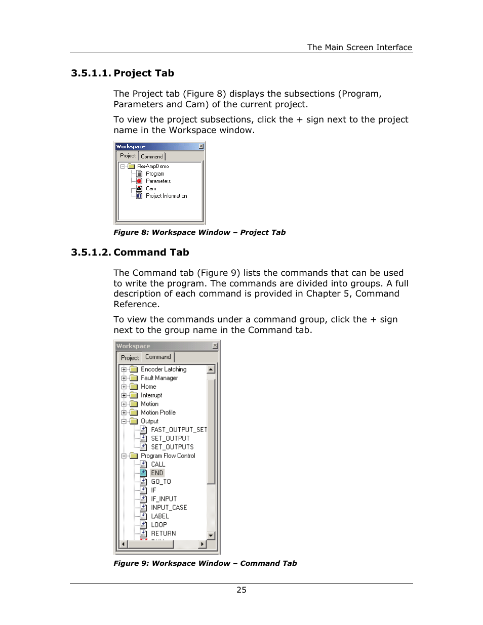 Project tab, Command tab, Project | Command | Yaskawa FSP Amplifier FlexWorks User Manual | Page 25 / 258