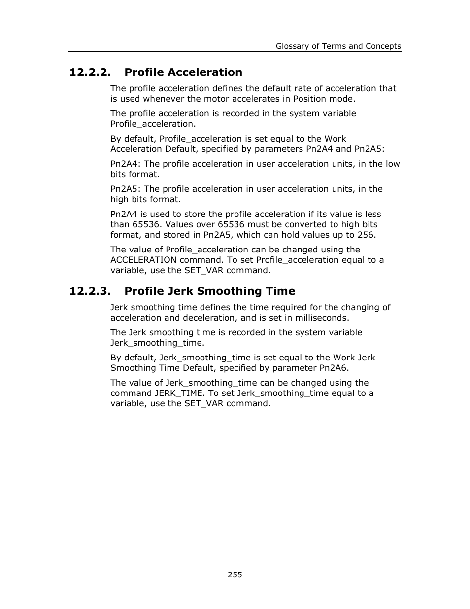 Profile, Acceleration, Profile jerk smoothing time | Yaskawa FSP Amplifier FlexWorks User Manual | Page 255 / 258