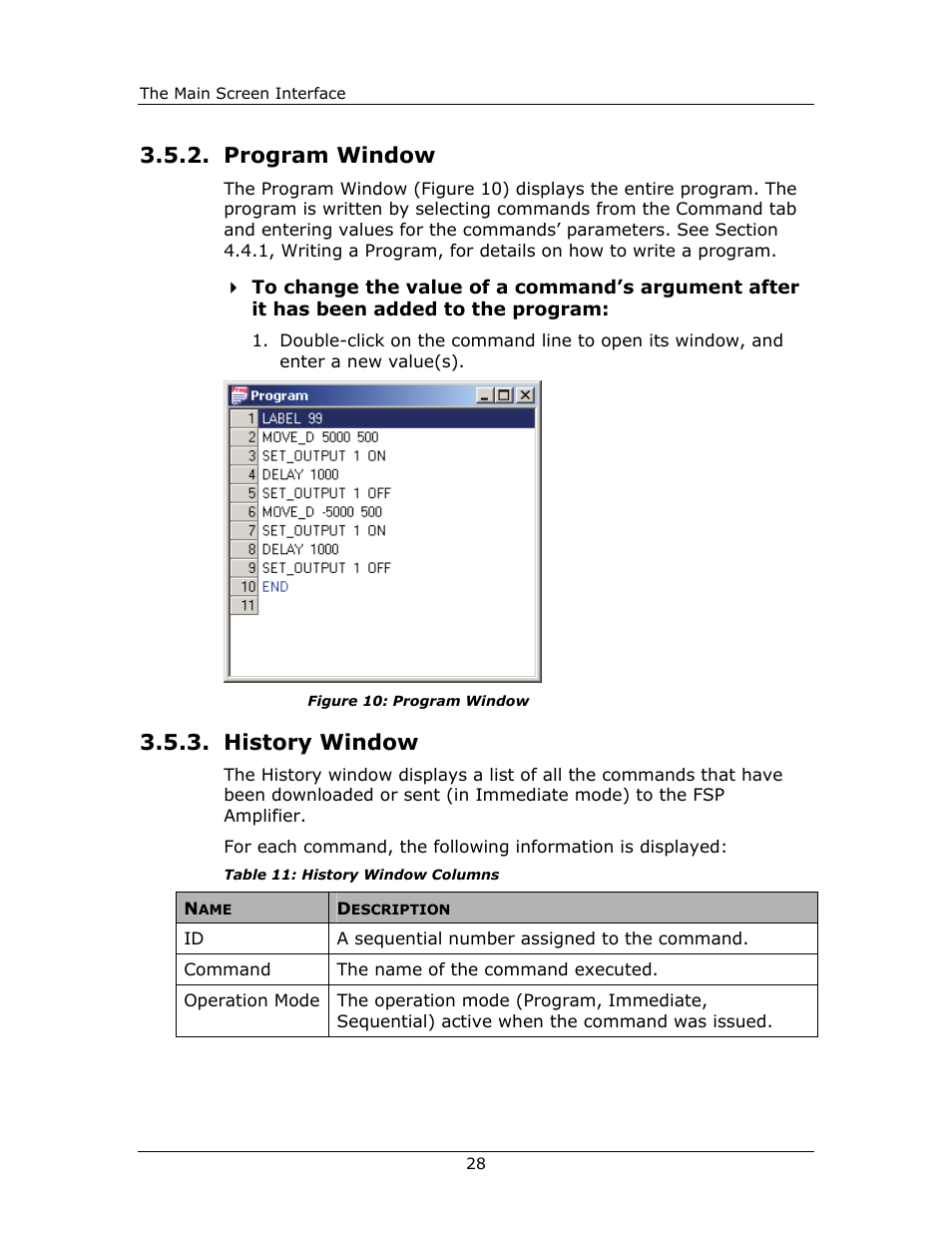 Program window, History window, Program | Window, History | Yaskawa FSP Amplifier FlexWorks User Manual | Page 28 / 258
