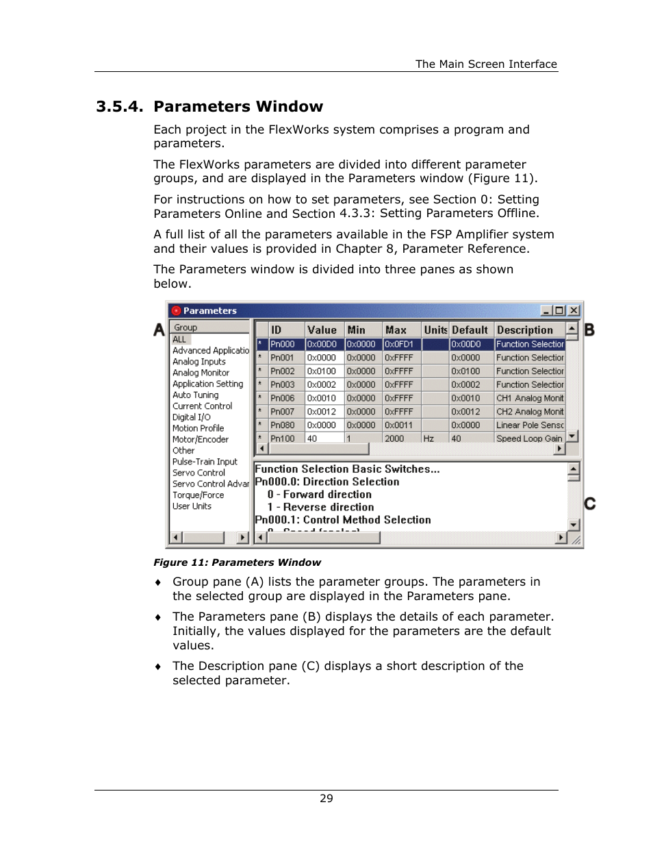 Parameters window, Parameters, Window | Yaskawa FSP Amplifier FlexWorks User Manual | Page 29 / 258