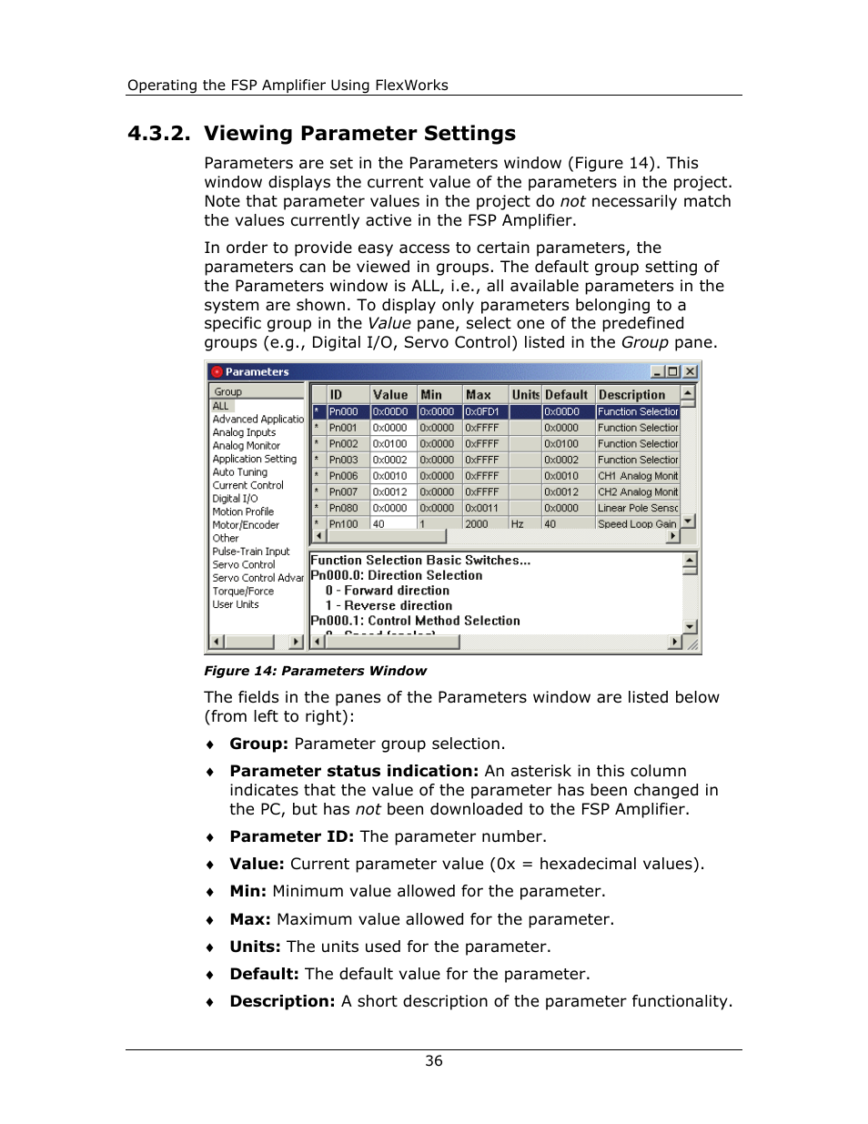 Viewing parameter settings | Yaskawa FSP Amplifier FlexWorks User Manual | Page 36 / 258