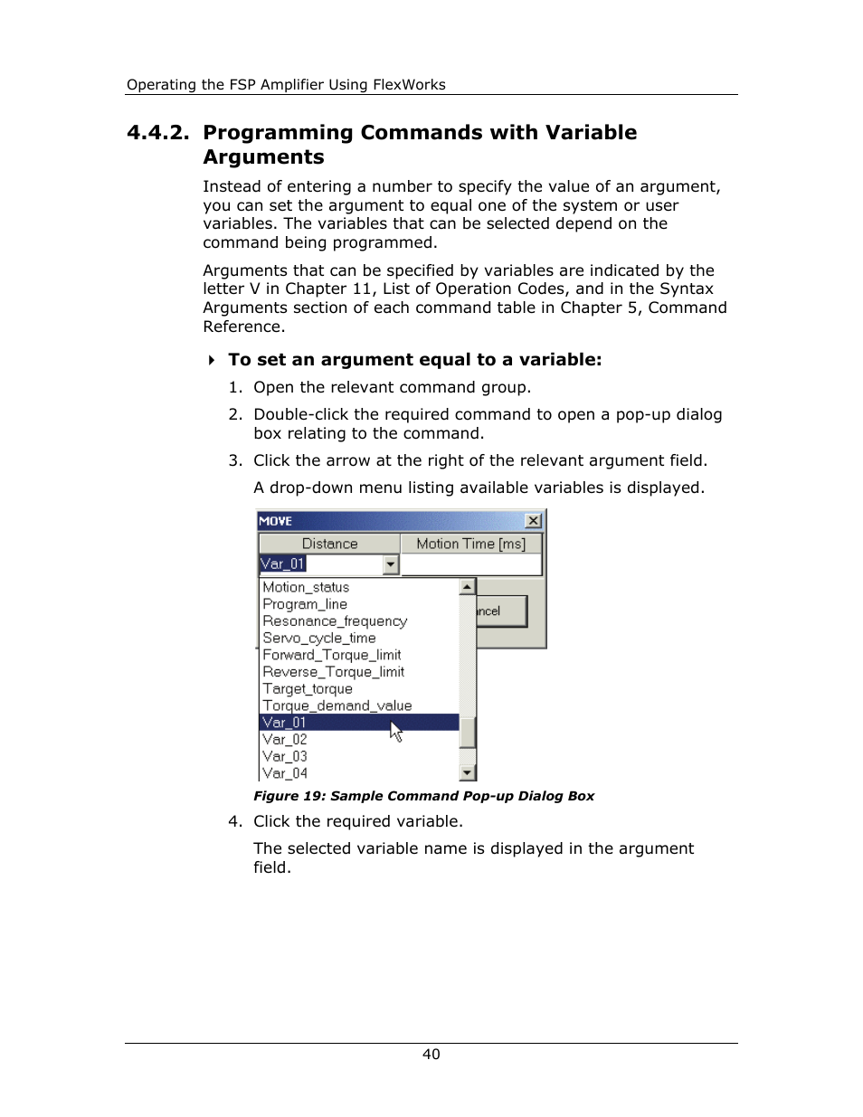 Programming commands with variable arguments | Yaskawa FSP Amplifier FlexWorks User Manual | Page 40 / 258
