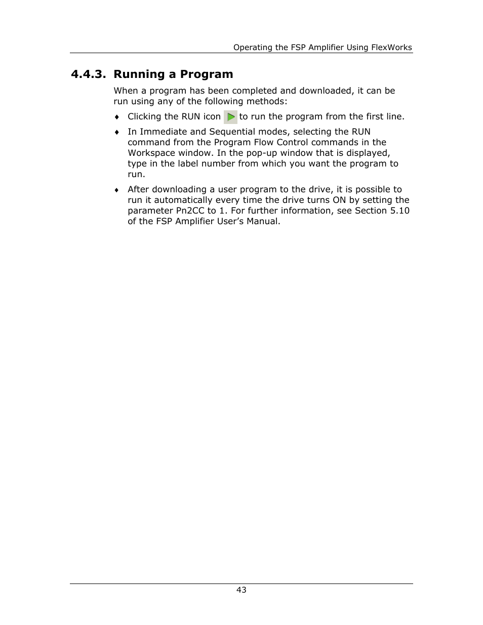Running a program | Yaskawa FSP Amplifier FlexWorks User Manual | Page 43 / 258