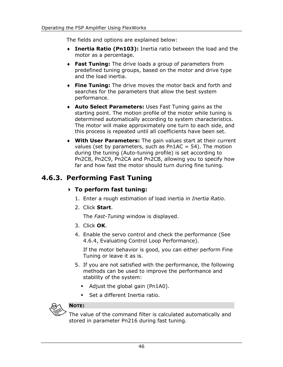 Performing fast tuning, Performing, Fast | Tuning | Yaskawa FSP Amplifier FlexWorks User Manual | Page 46 / 258