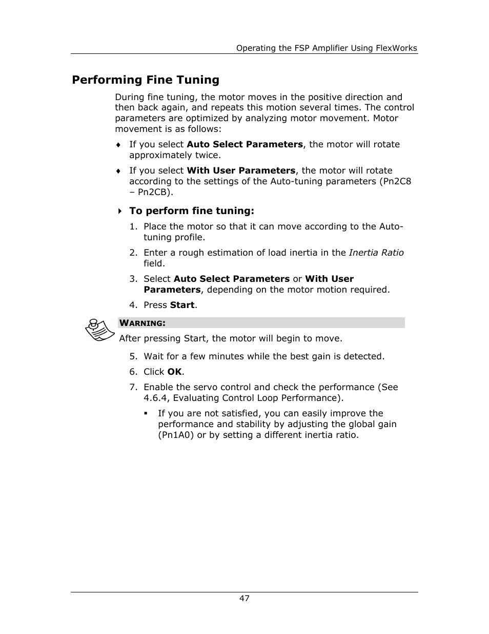 Performing fine tuning | Yaskawa FSP Amplifier FlexWorks User Manual | Page 47 / 258