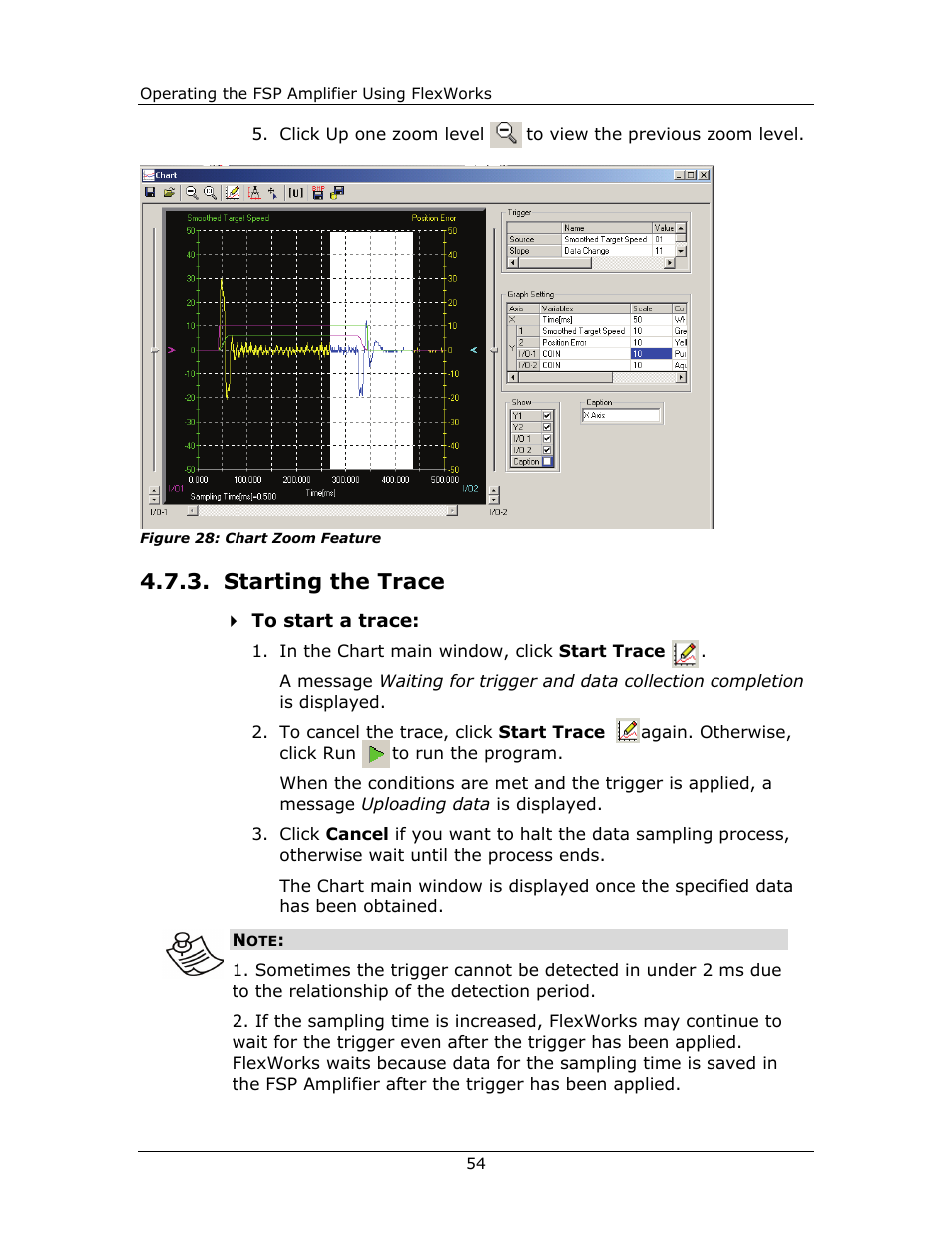 Starting the trace, Starting, Trace | Yaskawa FSP Amplifier FlexWorks User Manual | Page 54 / 258