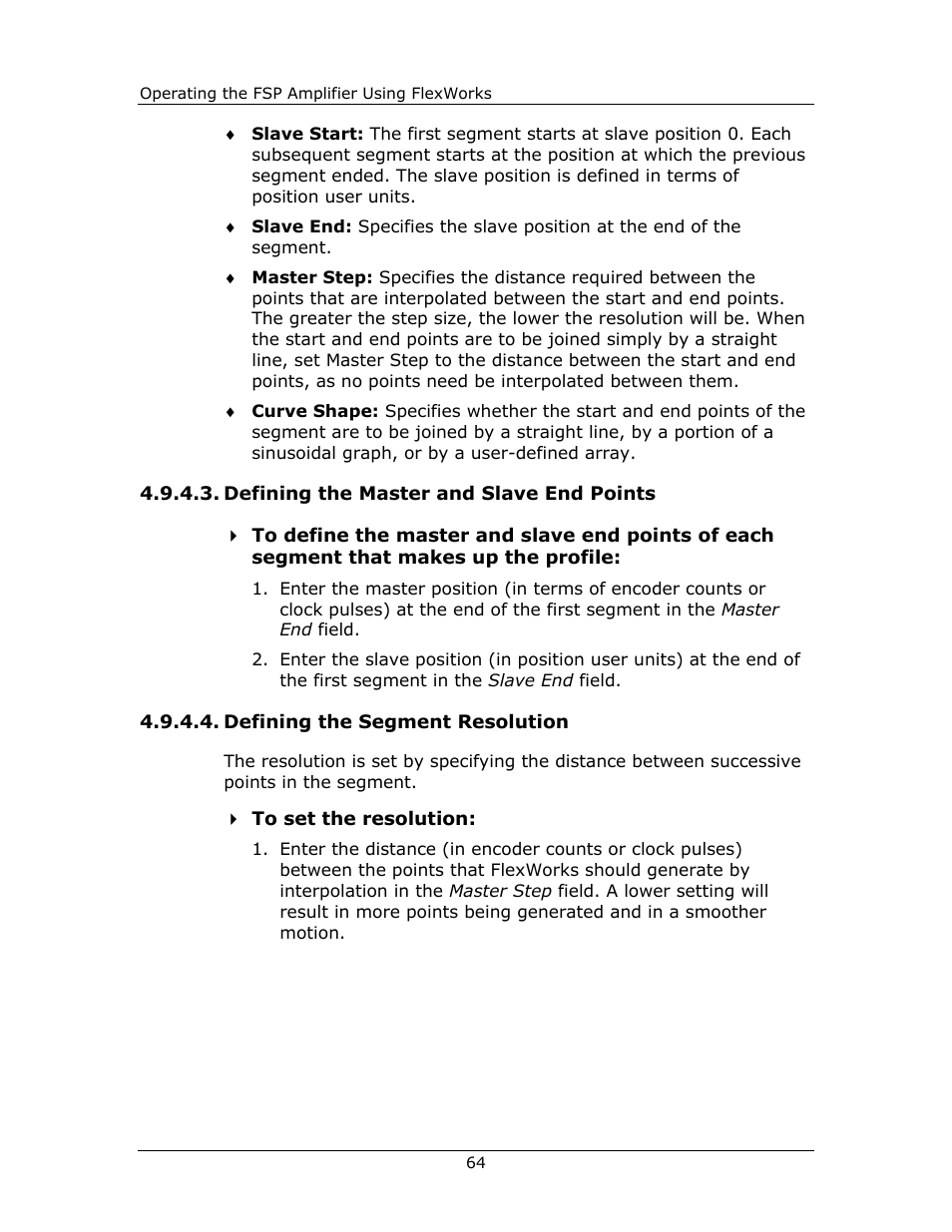 Defining the master and slave end points, Defining the segment resolution | Yaskawa FSP Amplifier FlexWorks User Manual | Page 64 / 258