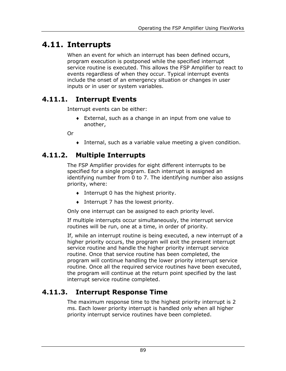 Interrupts, Interrupt events, Multiple interrupts | Interrupt response time, Interrupt, Events, Multiple | Yaskawa FSP Amplifier FlexWorks User Manual | Page 89 / 258