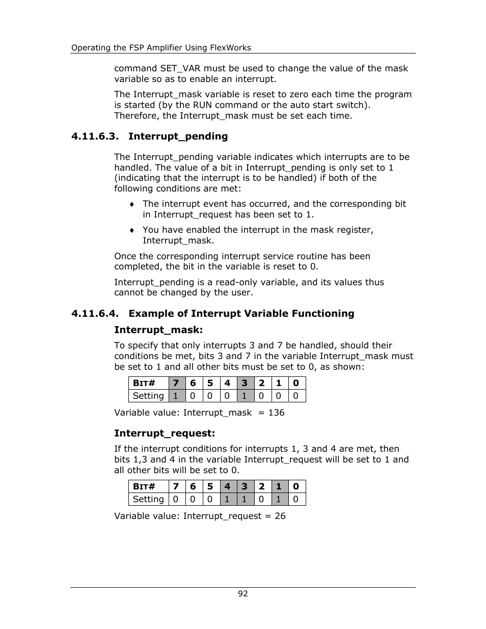 Interrupt_mask, Interrupt_request, Interrupt_pending 4.11.6.4. example | Interrupt, Variable functioning, Interrupt_mask: interrupt_request | Yaskawa FSP Amplifier FlexWorks User Manual | Page 92 / 258