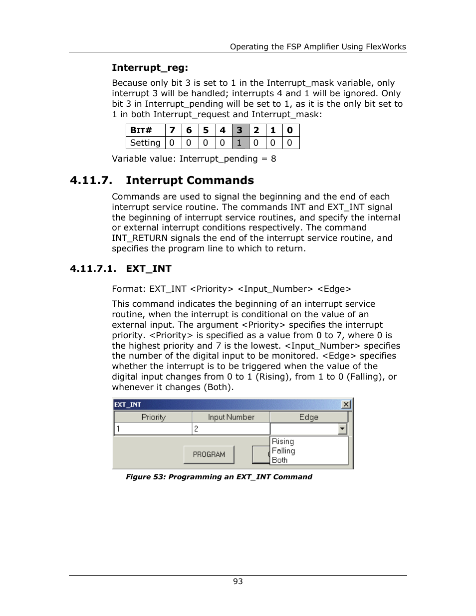Interrupt_reg, Interrupt commands, Interrupt | Commands, Ext_int | Yaskawa FSP Amplifier FlexWorks User Manual | Page 93 / 258