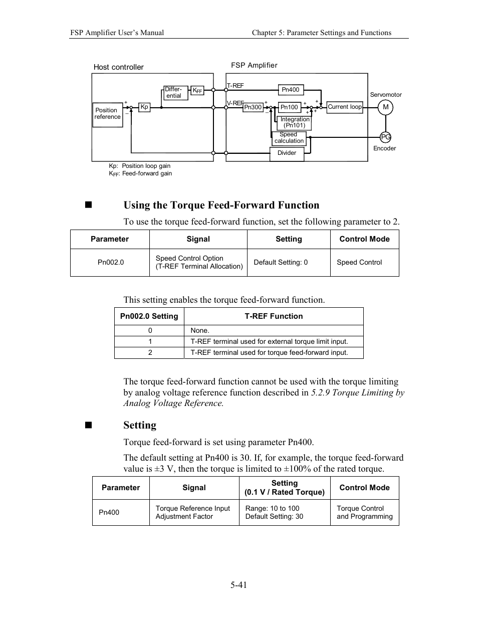 Using the torque feed-forward function, Setting | Yaskawa FSP Amplifier User Manual | Page 108 / 366