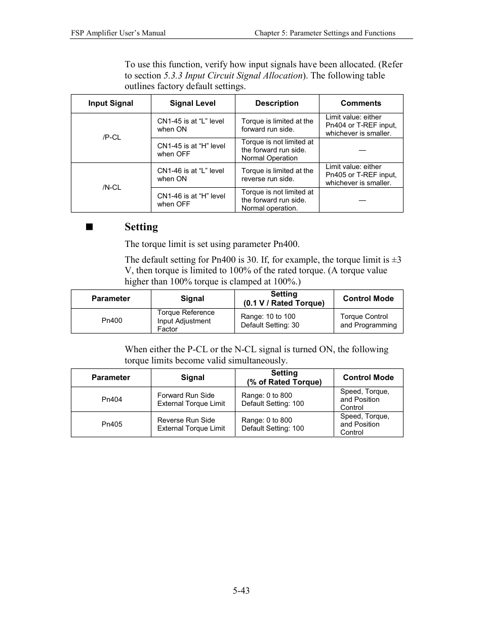 Setting | Yaskawa FSP Amplifier User Manual | Page 110 / 366