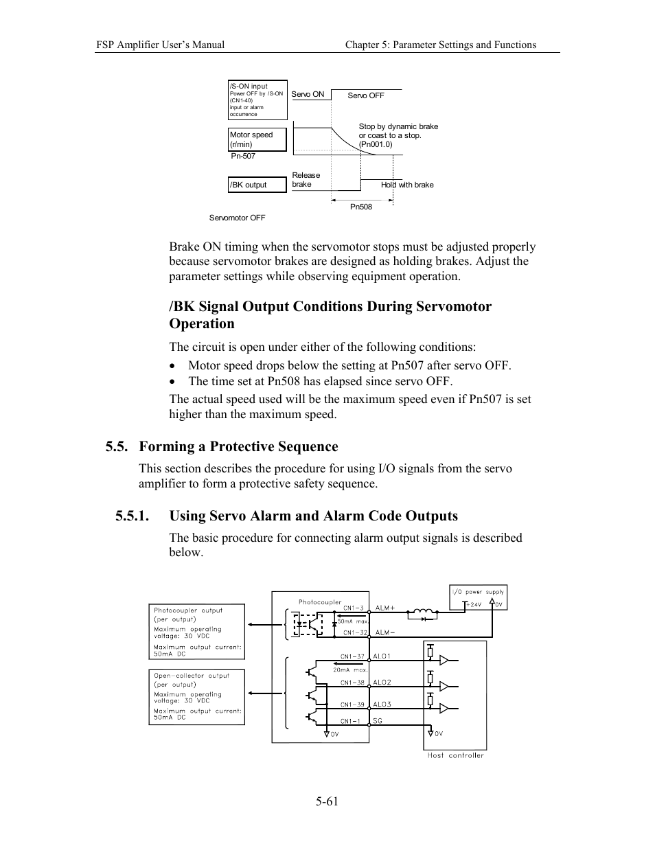 Forming a protective sequence, Using servo alarm and alarm code outputs | Yaskawa FSP Amplifier User Manual | Page 128 / 366