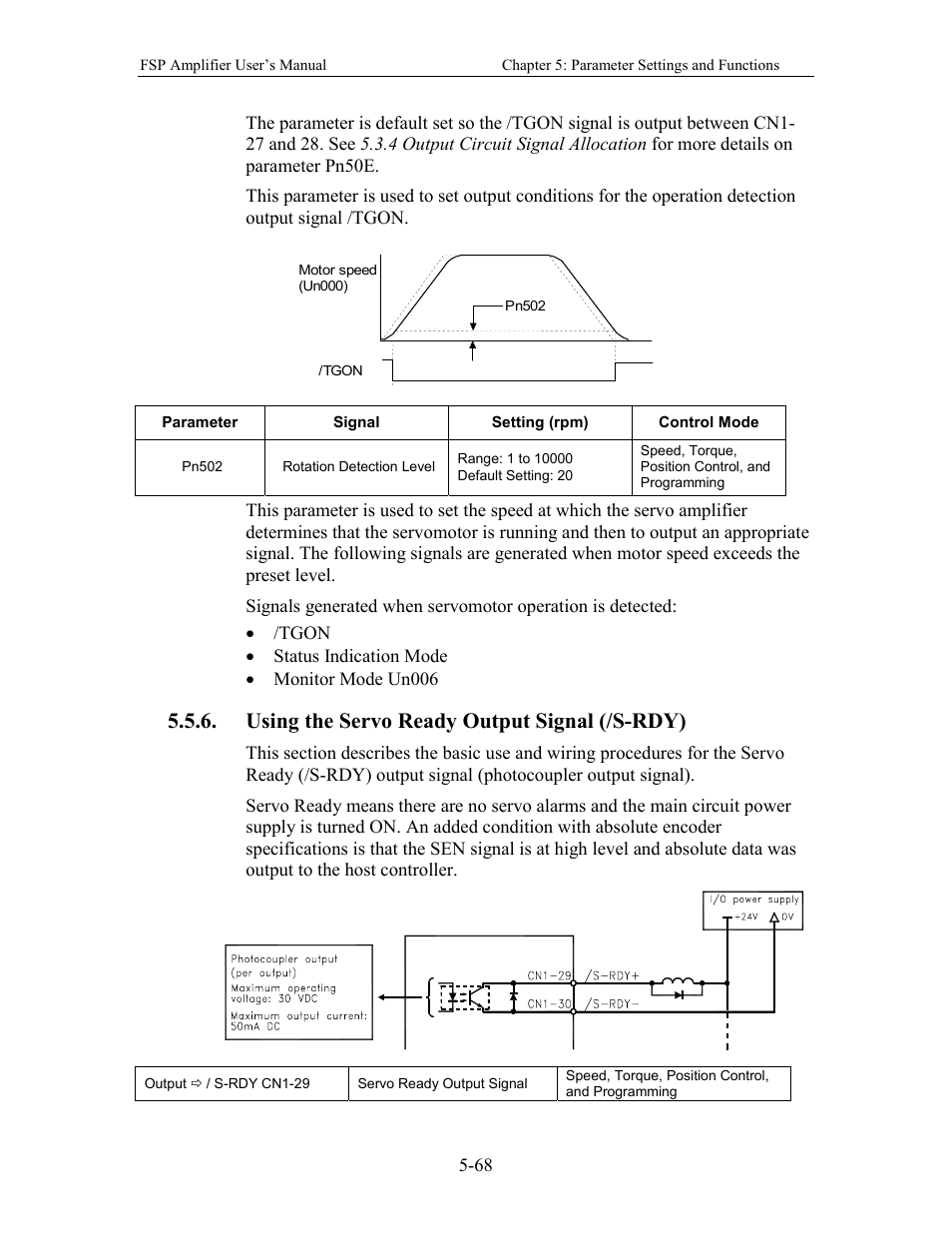 Using the servo ready output signal (/s-rdy) | Yaskawa FSP Amplifier User Manual | Page 135 / 366