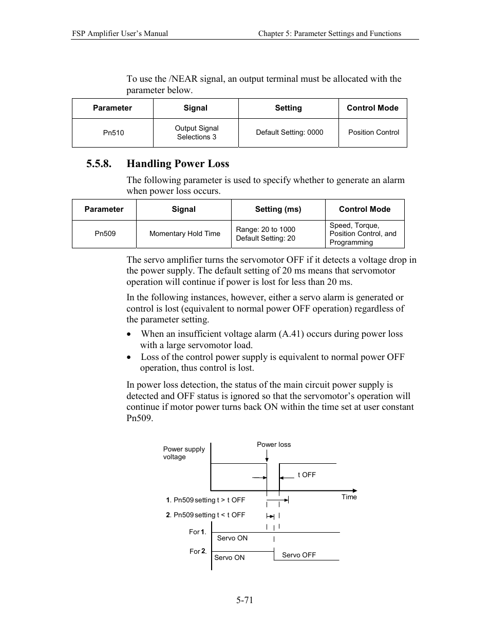 Handling power loss | Yaskawa FSP Amplifier User Manual | Page 138 / 366