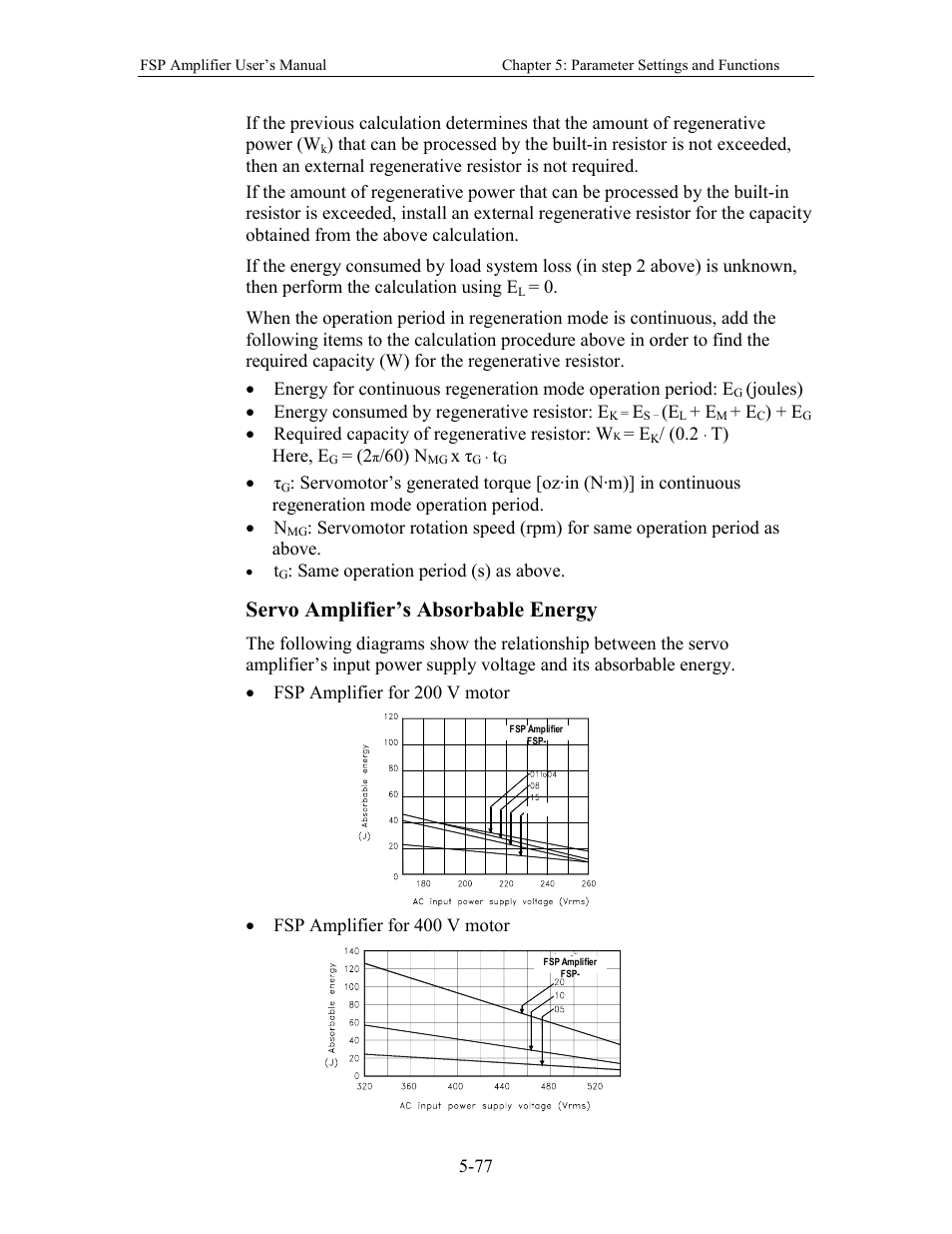 Servo amplifier’s absorbable energy | Yaskawa FSP Amplifier User Manual | Page 144 / 366