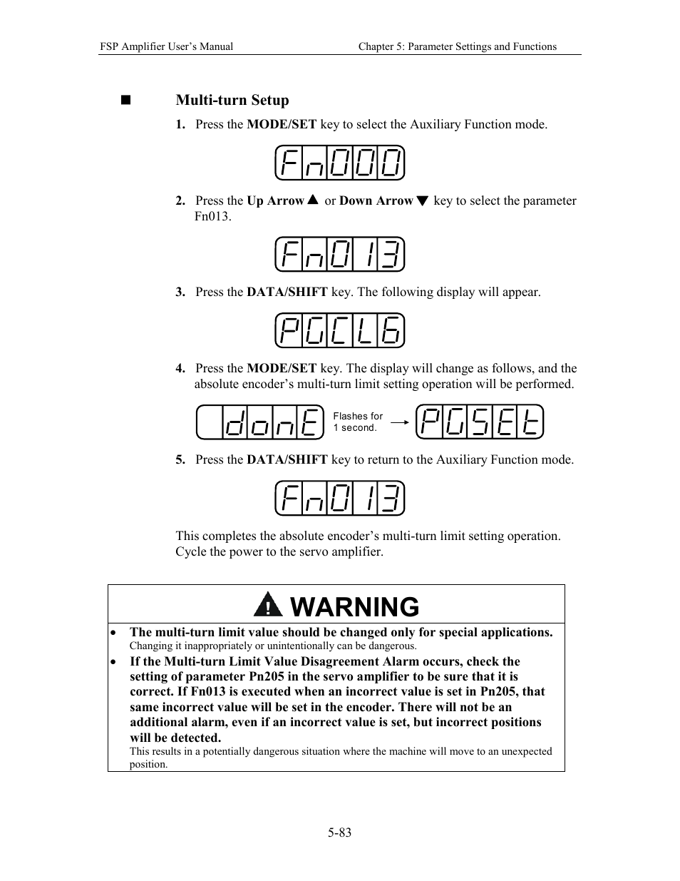 Warning | Yaskawa FSP Amplifier User Manual | Page 150 / 366