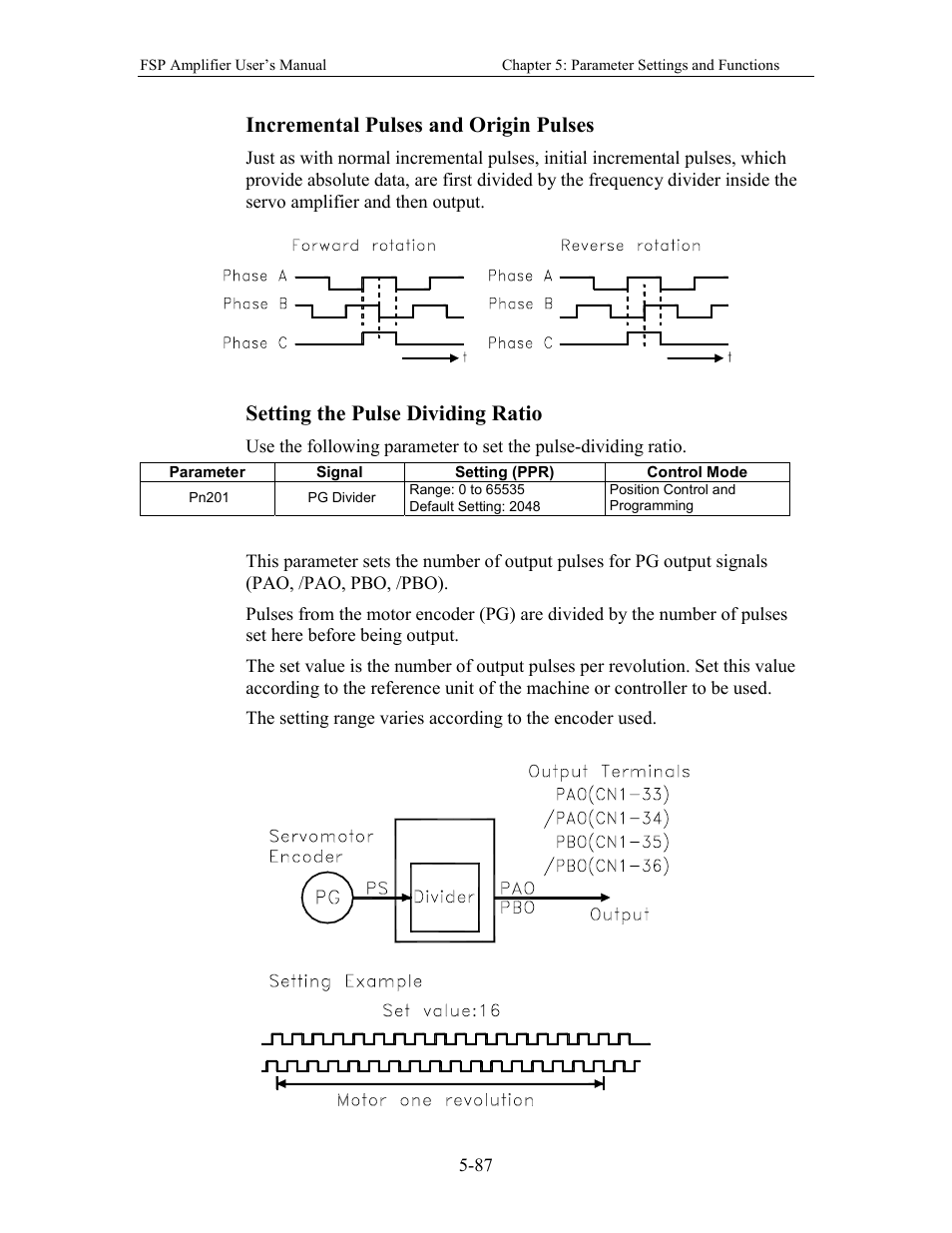 Incremental pulses and origin pulses, Setting the pulse dividing ratio | Yaskawa FSP Amplifier User Manual | Page 154 / 366