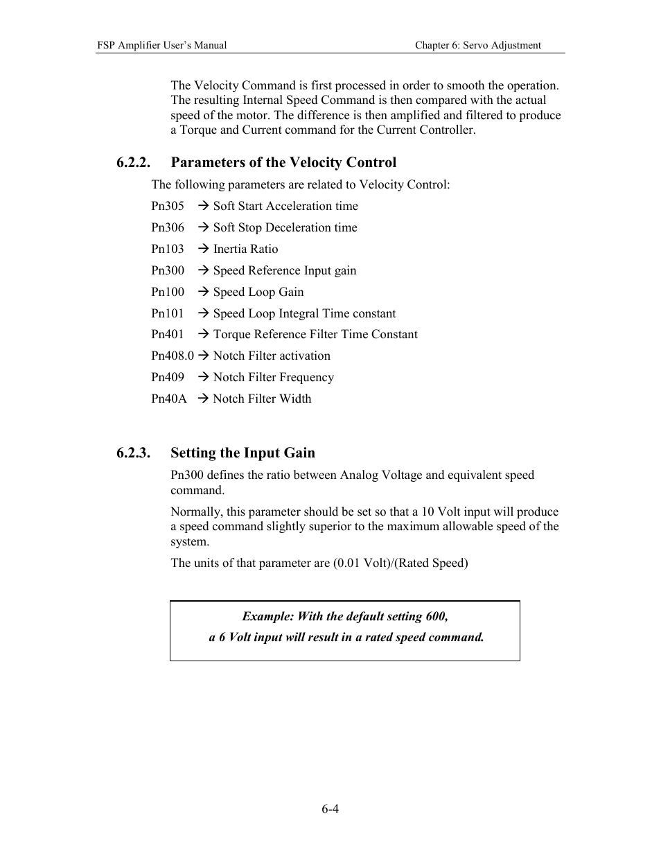 Parameters of the velocity control, Setting the input gain | Yaskawa FSP Amplifier User Manual | Page 171 / 366
