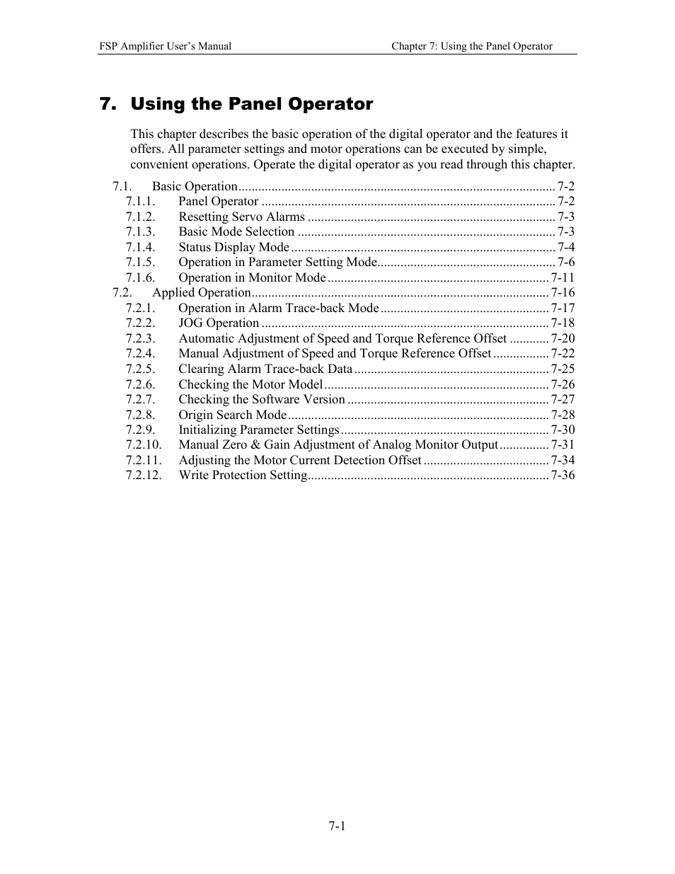 Using the panel operator | Yaskawa FSP Amplifier User Manual | Page 192 / 366
