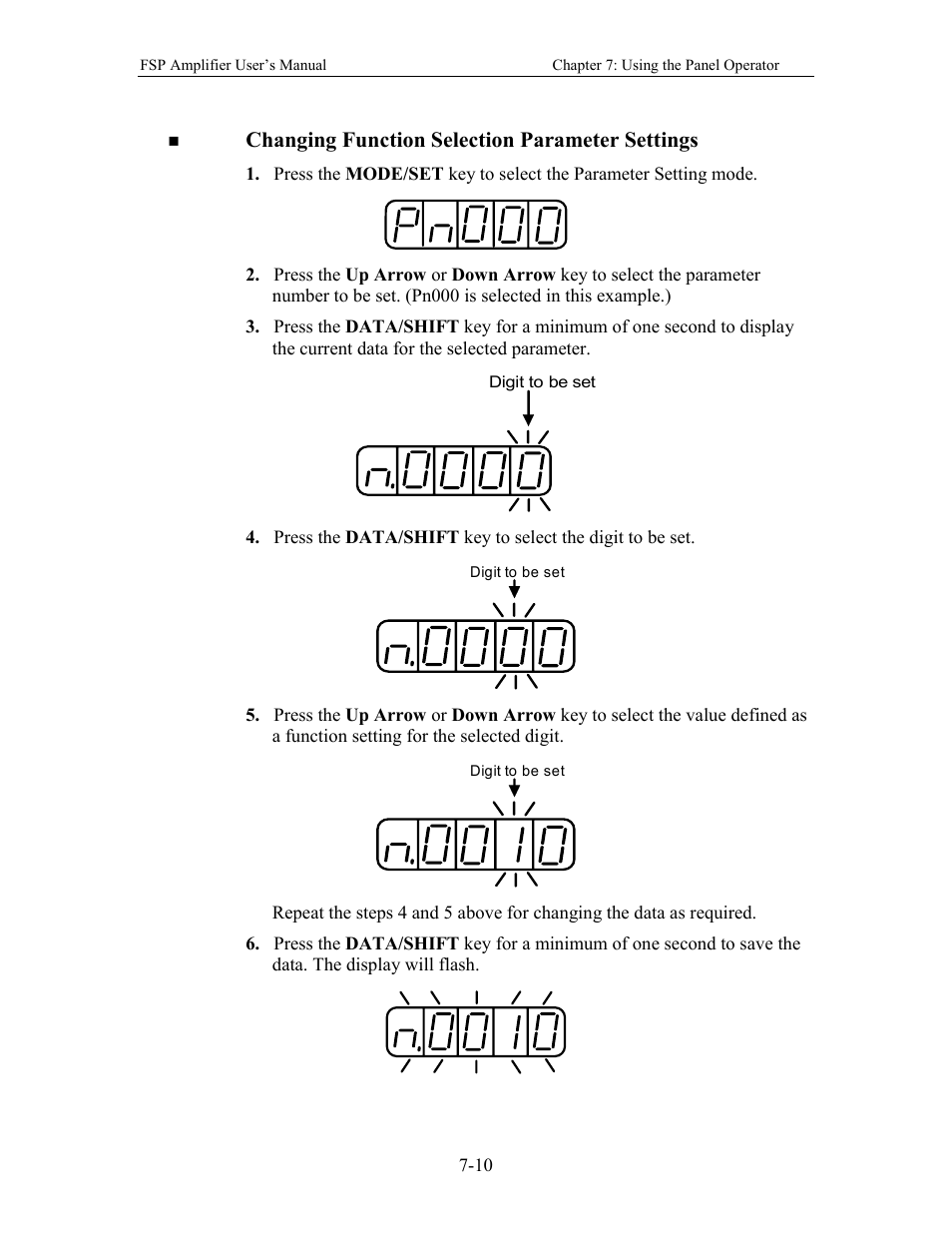 Changing function selection parameter settings | Yaskawa FSP Amplifier User Manual | Page 201 / 366