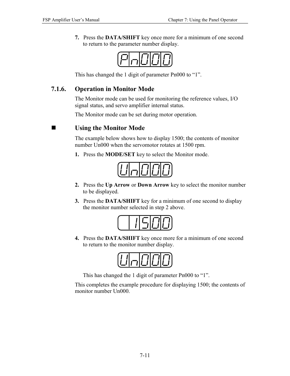Operation in monitor mode | Yaskawa FSP Amplifier User Manual | Page 202 / 366