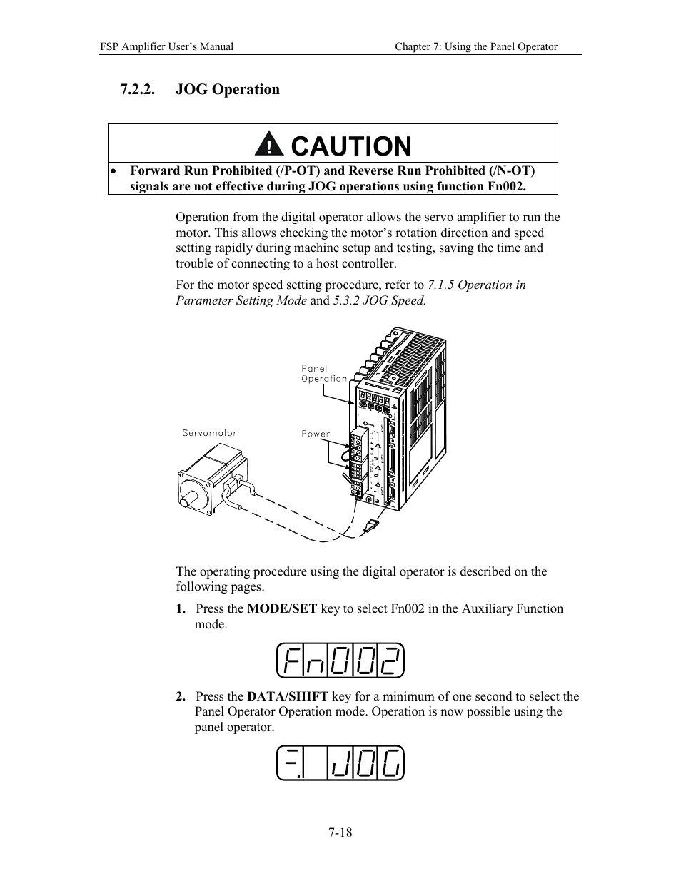 Jog operation, Caution | Yaskawa FSP Amplifier User Manual | Page 209 / 366