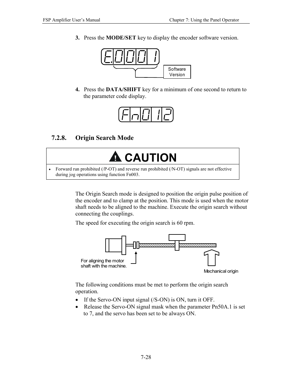 Origin search mode, Caution | Yaskawa FSP Amplifier User Manual | Page 219 / 366