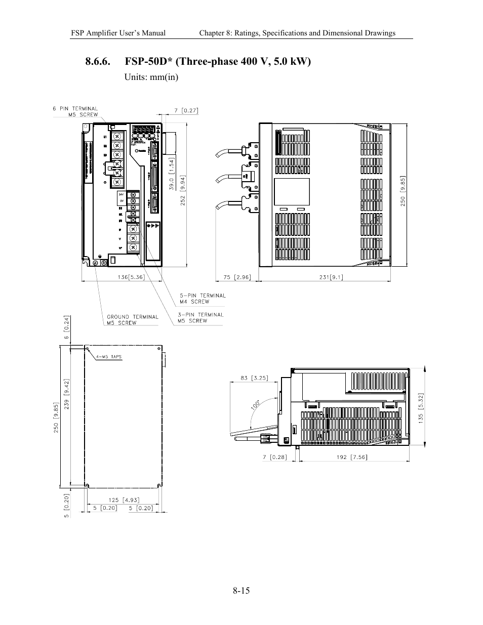 Fsp-50d* (three-phase 400 v, 5.0 kw) | Yaskawa FSP Amplifier User Manual | Page 244 / 366