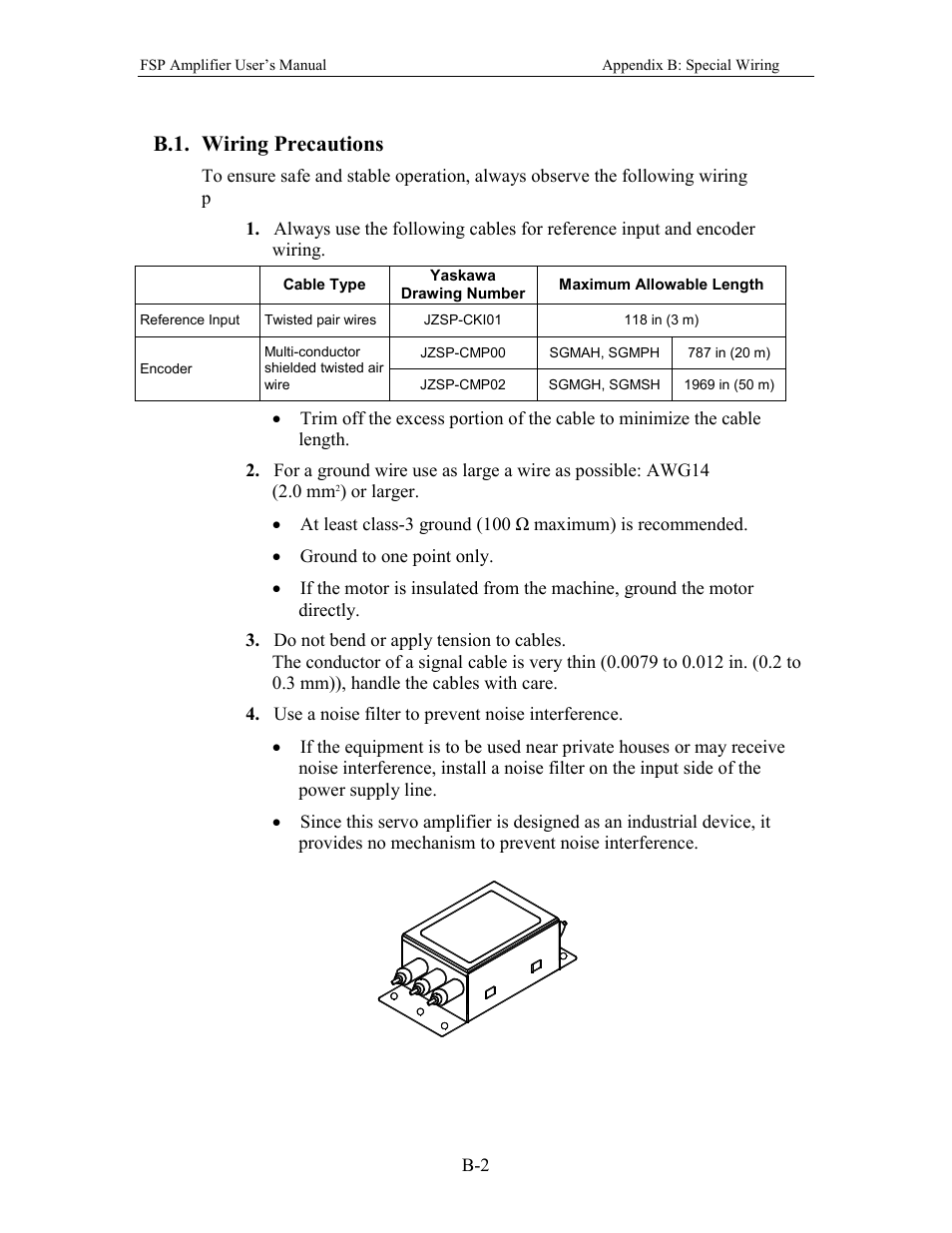 B.1. wiring precautions | Yaskawa FSP Amplifier User Manual | Page 317 / 366