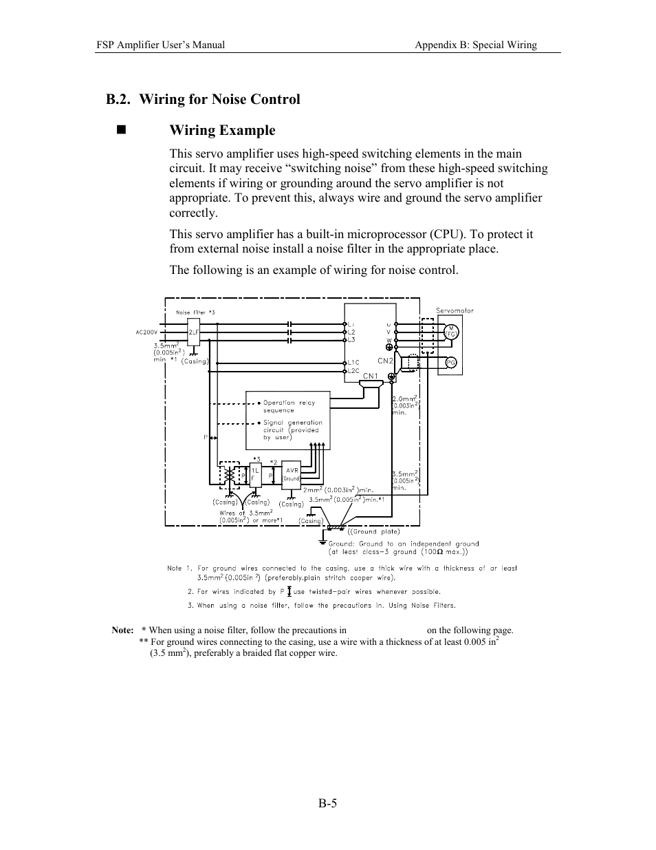 B.2. wiring for noise control, B.2. wiring for noise control  wiring example | Yaskawa FSP Amplifier User Manual | Page 320 / 366