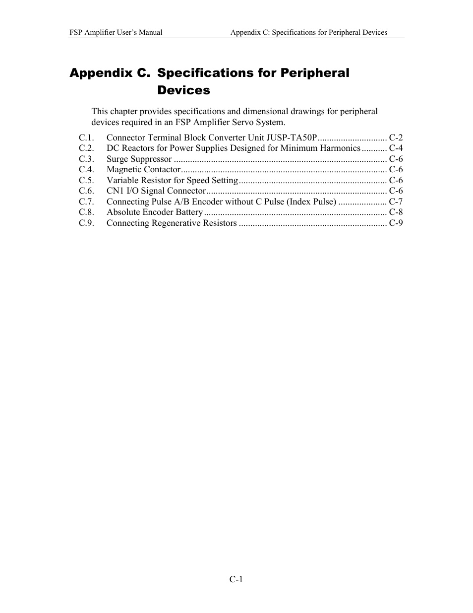 Appendix c. specifications for peripheral devices | Yaskawa FSP Amplifier User Manual | Page 332 / 366