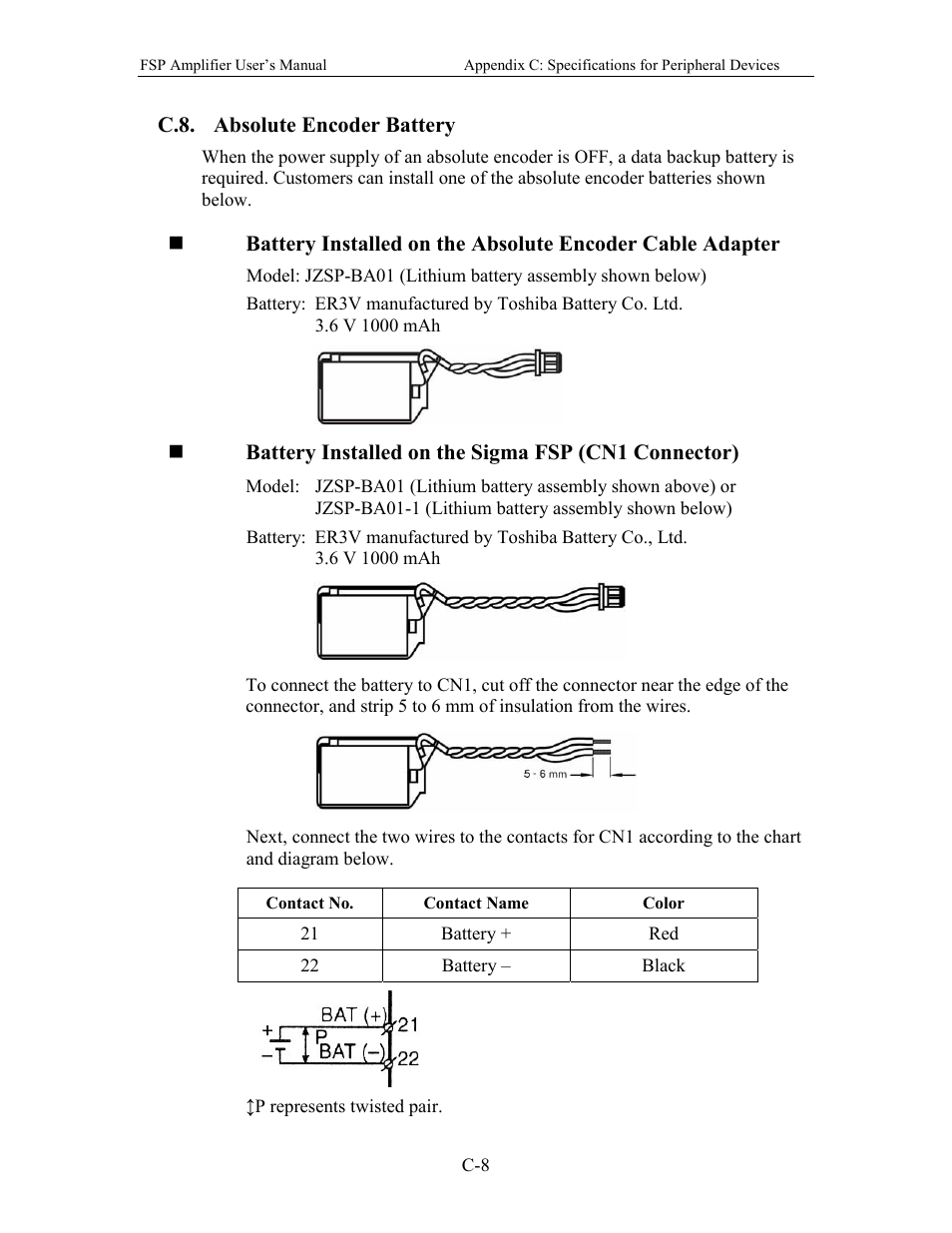 C.8. absolute encoder battery | Yaskawa FSP Amplifier User Manual | Page 339 / 366