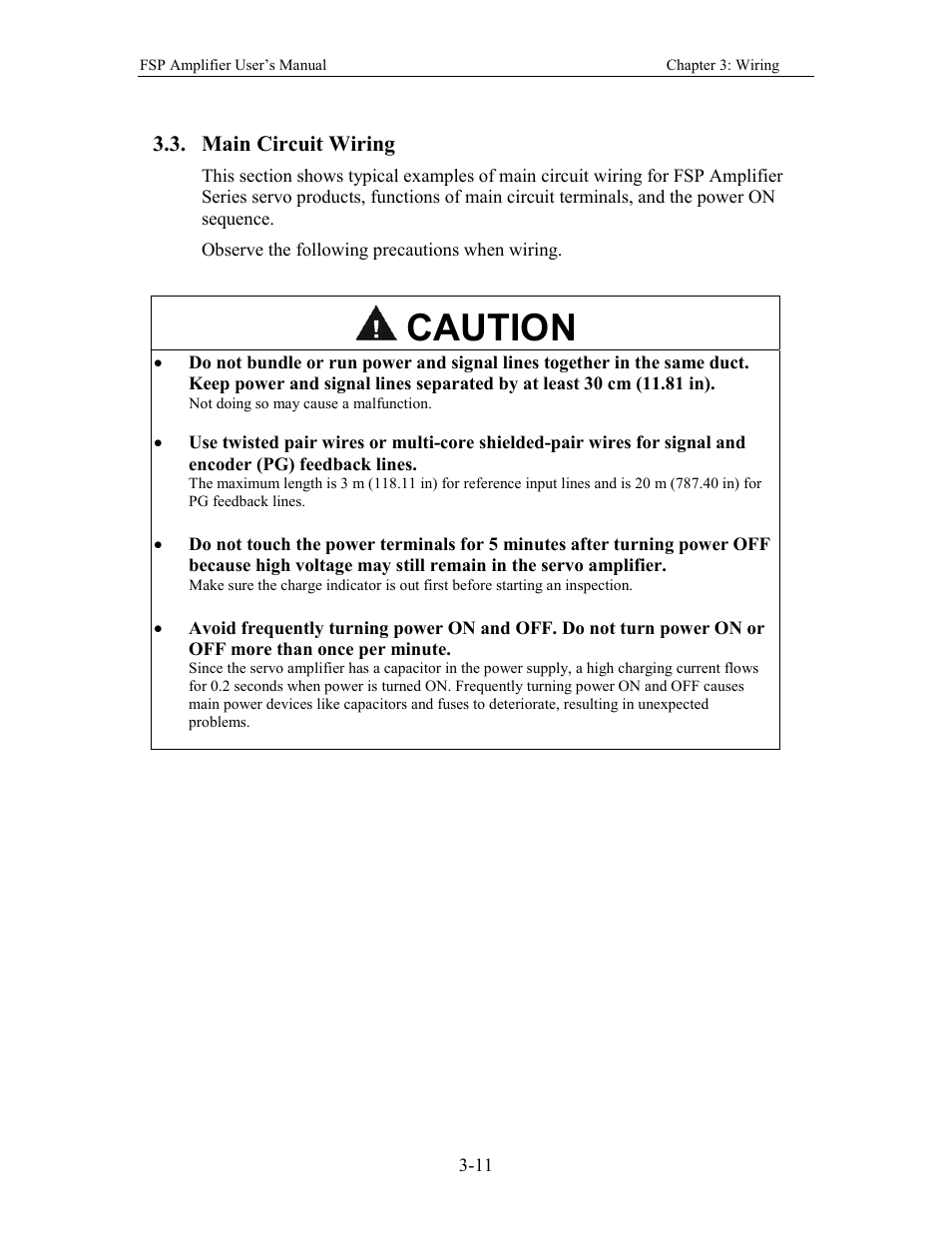 Main circuit wiring, Caution | Yaskawa FSP Amplifier User Manual | Page 36 / 366