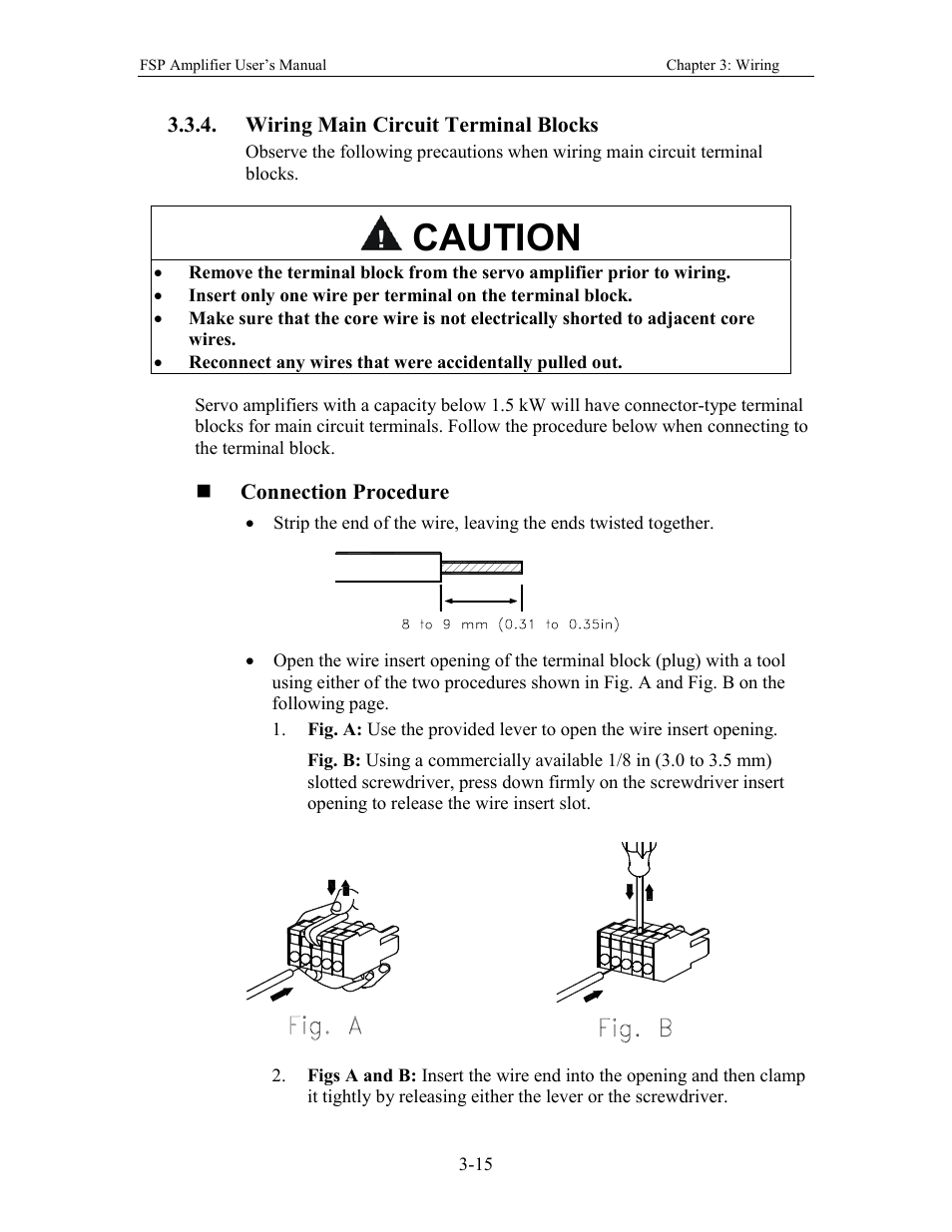 Wiring main circuit terminal blocks, Caution | Yaskawa FSP Amplifier User Manual | Page 40 / 366