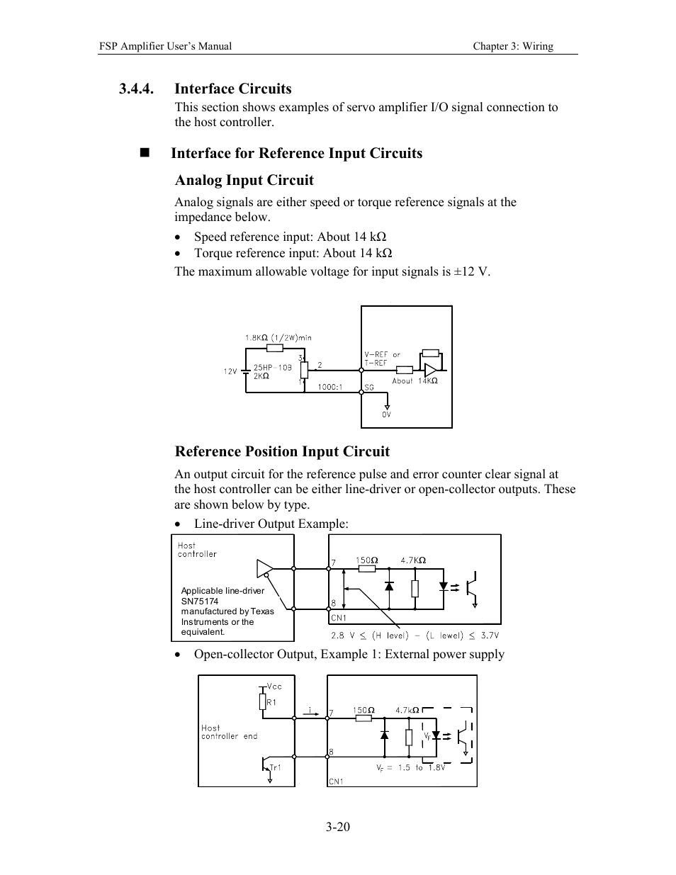 Interface circuits, Reference position input circuit | Yaskawa FSP Amplifier User Manual | Page 45 / 366