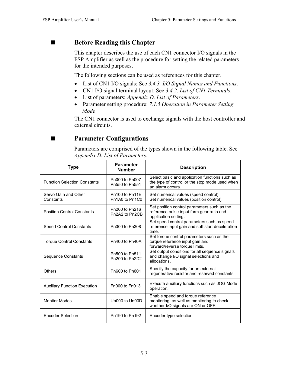 Before reading this chapter, Parameter configurations | Yaskawa FSP Amplifier User Manual | Page 70 / 366