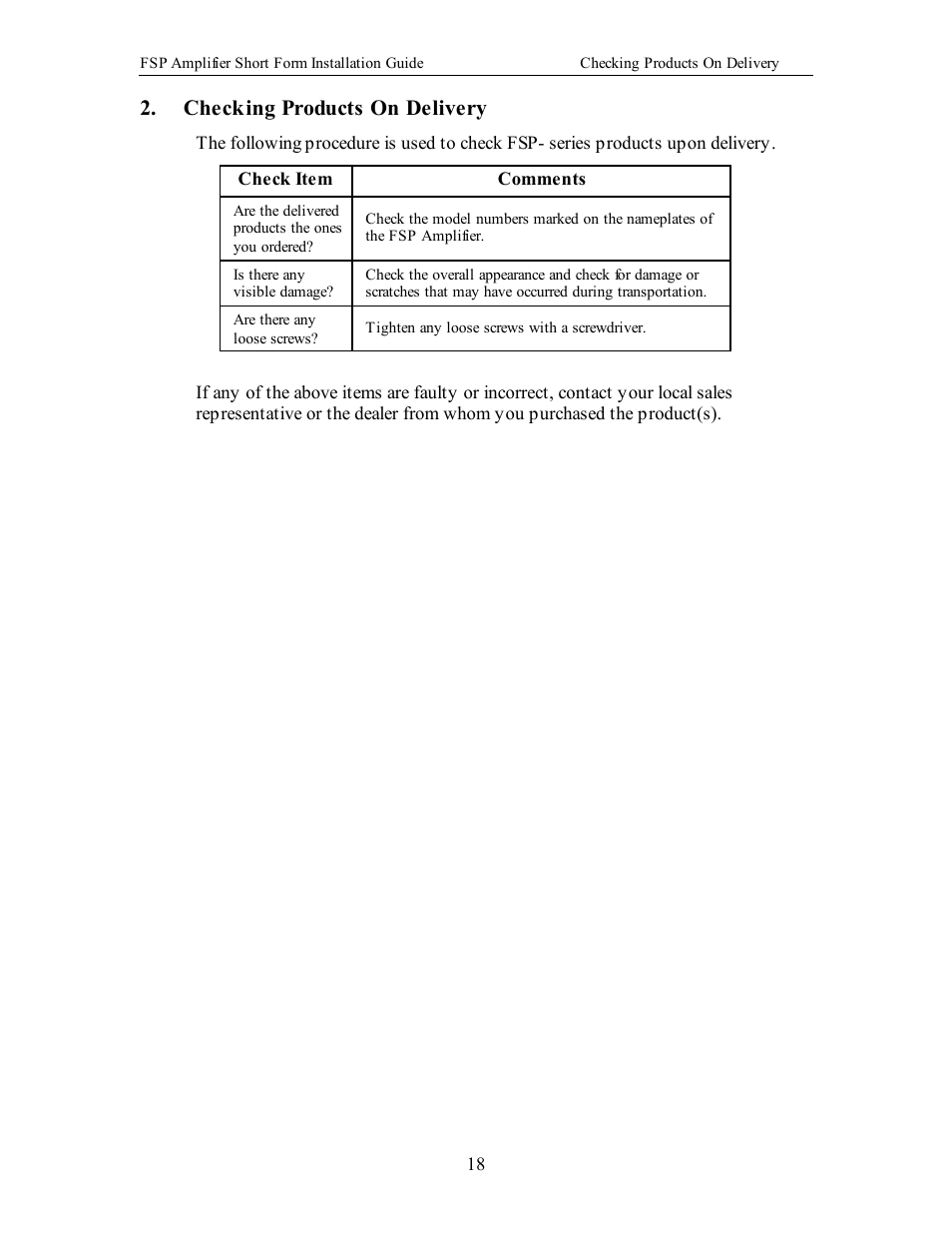 Checking products on delivery | Yaskawa FSP Short Form User Manual | Page 18 / 58