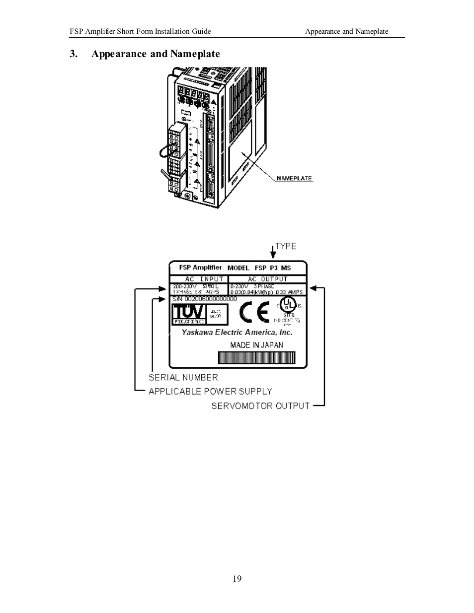Appearance and nameplate | Yaskawa FSP Short Form User Manual | Page 19 / 58