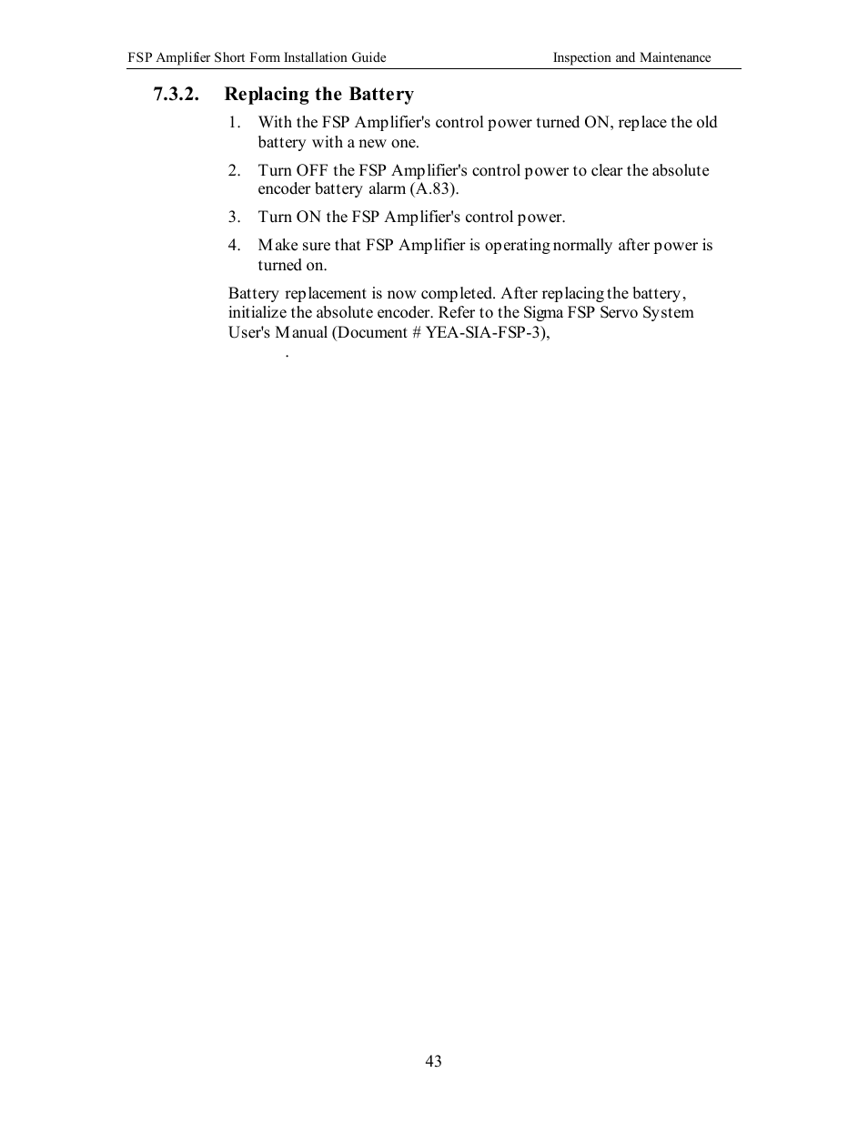 Replacing the battery | Yaskawa FSP Short Form User Manual | Page 43 / 58