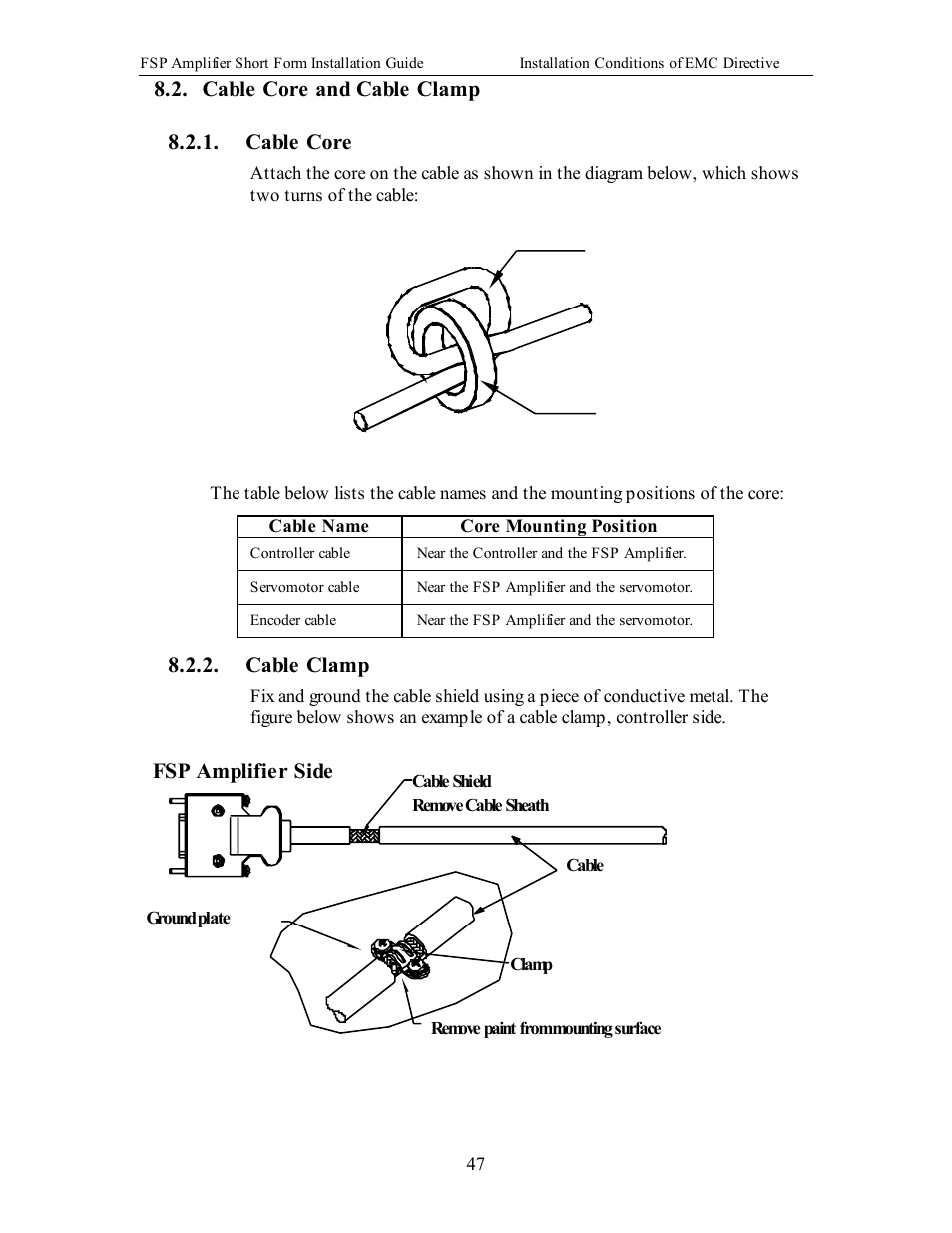 Cable core and cable clamp, Cable core, Cable clamp | Yaskawa FSP Short Form User Manual | Page 47 / 58